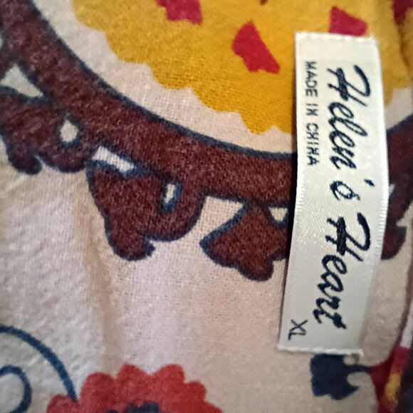 HELEN'S HEART Women's Boho-Chic Tunic Top XL Cotton Linen Floral Eclectic Folk - Picture 4 of 5